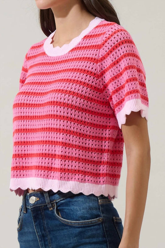 Sugarlips - Clarie Stripe Crochet Sweater Top