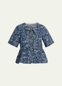 Ganni - Tapestry Denim Peplum Short Sleeve Blouse