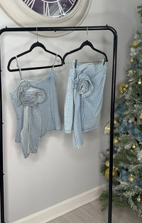 Pastel Design - Roses & Denim Skirt