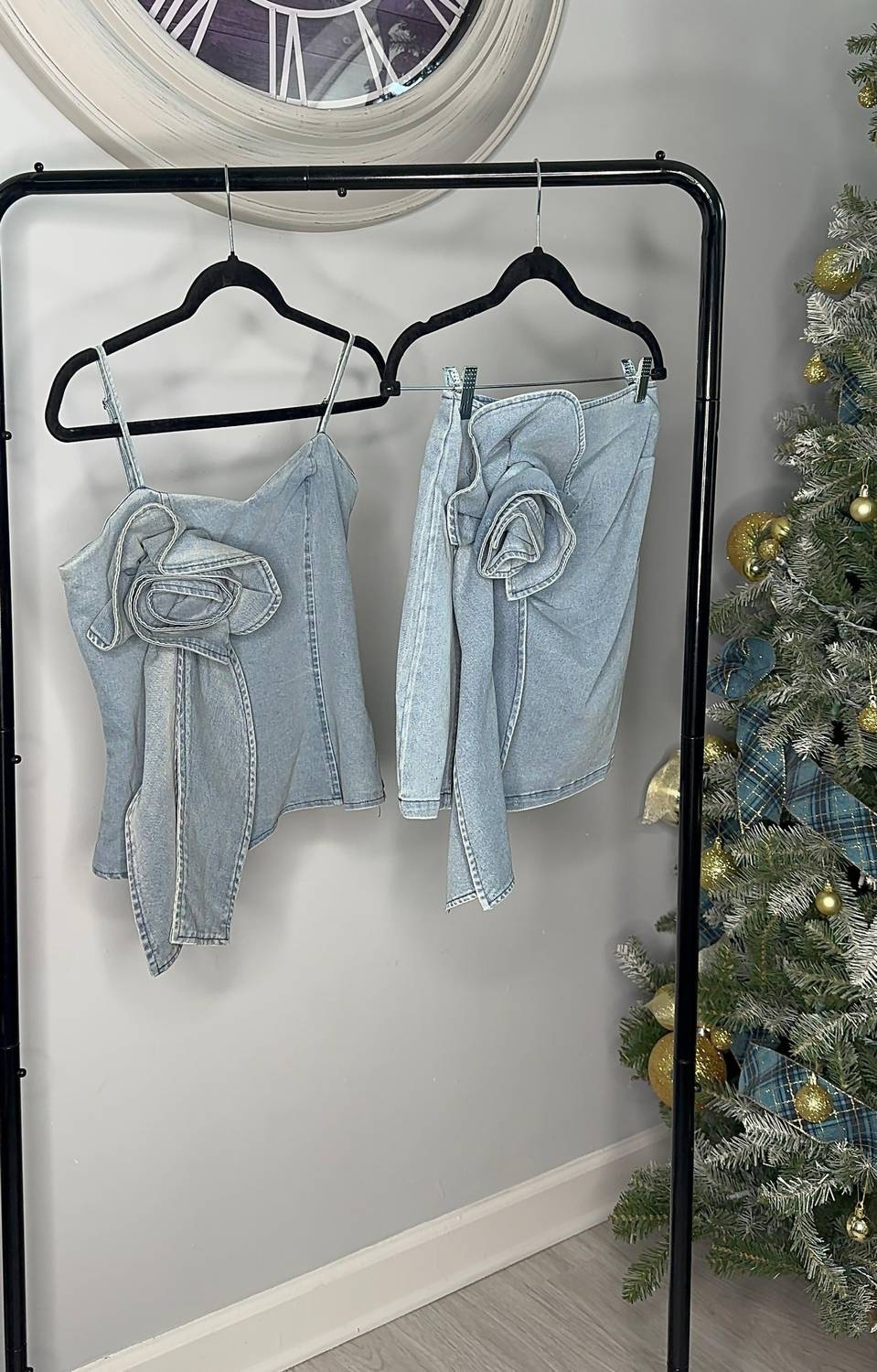 Pastel Design - Roses & Denim Skirt