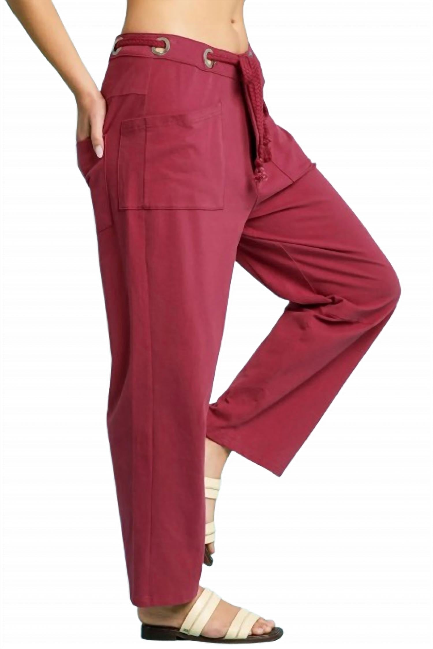 Umgee - Drawstring Wide Leg Casual Pants