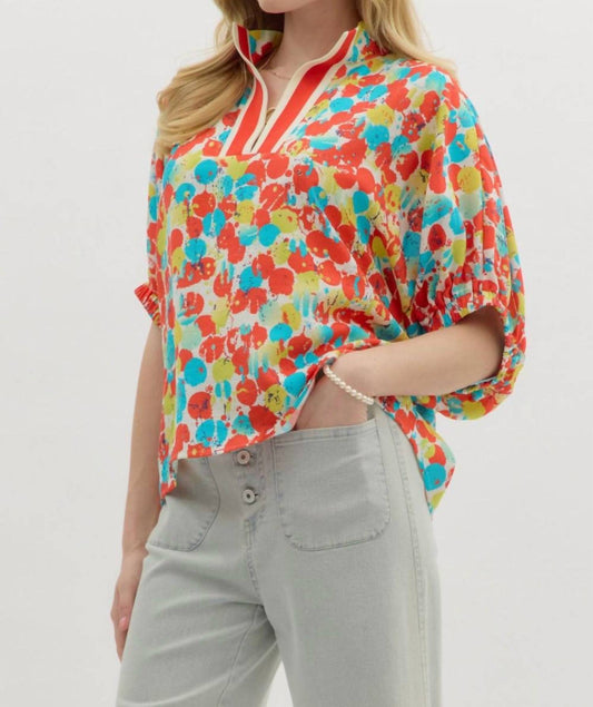 Entro - Abstract Print Dolman Sleeve Pullover Top