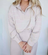 Rae Mode - Victoria Stripe Quarter Zip Top & Piping Straight Leg Pant Set