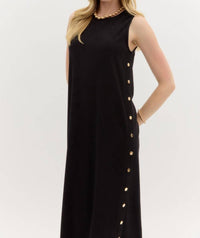 Entro - Solid Rib Textured Black Midi Dress