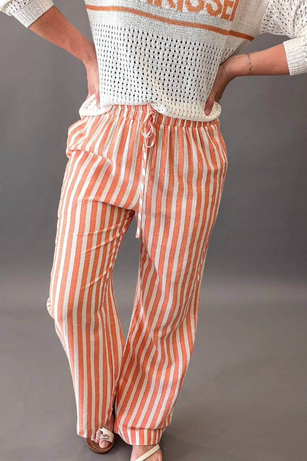 Cozy Co. - Striped Wide Leg Elastic Waistband Pants