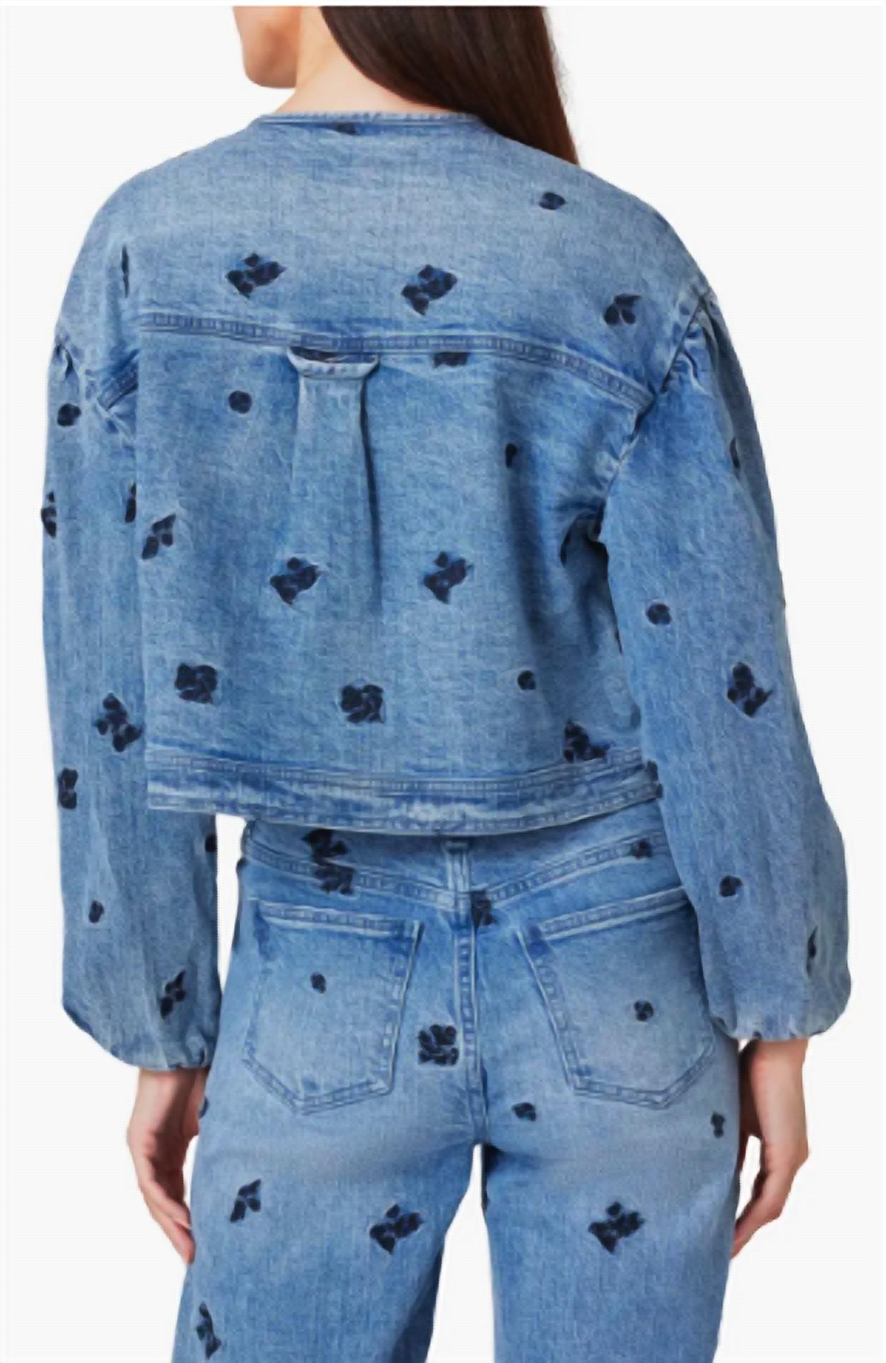 Habitual - Collarless Embroidery Denim Jacket