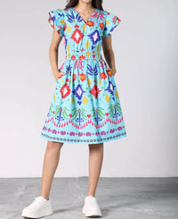 maude vivante Arianna V-neck Dress in aqua ikat - women's dress