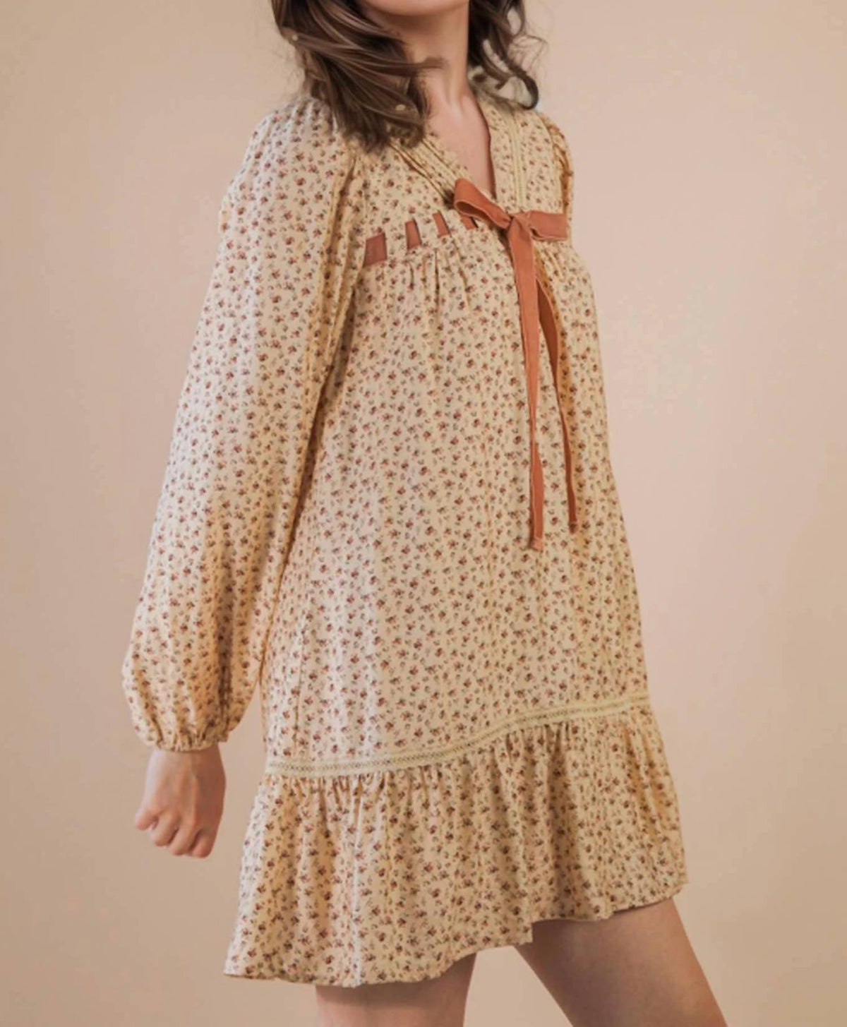 Very J - Floral Printed Front Bow Mini Dress