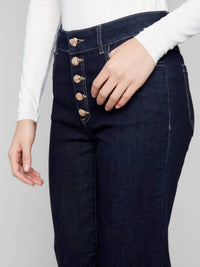Charlie B - Wide Leg Embellished Button Jeans