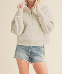 Aemi + Co - Dove Funnel Neck Half Zip Sweatshirt