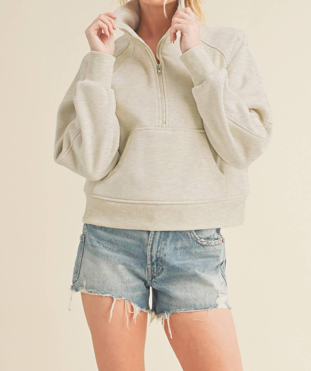 Aemi + Co - Dove Funnel Neck Half Zip Sweatshirt