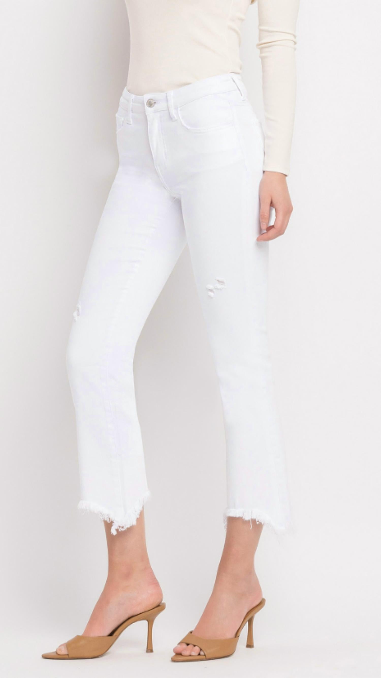 Vervet By Flying Monkey - Mid Rise Distressed Hem Ankle Bootcut Jeans