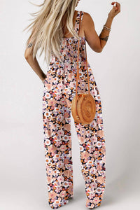 Aapparella - Floral Print Smocked High Waist Fashion Jumpsuit