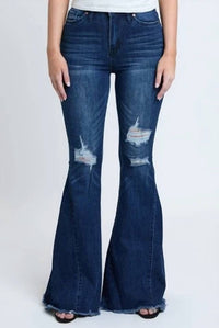 Surelymine - High-waisted Distressed Flare Jeans