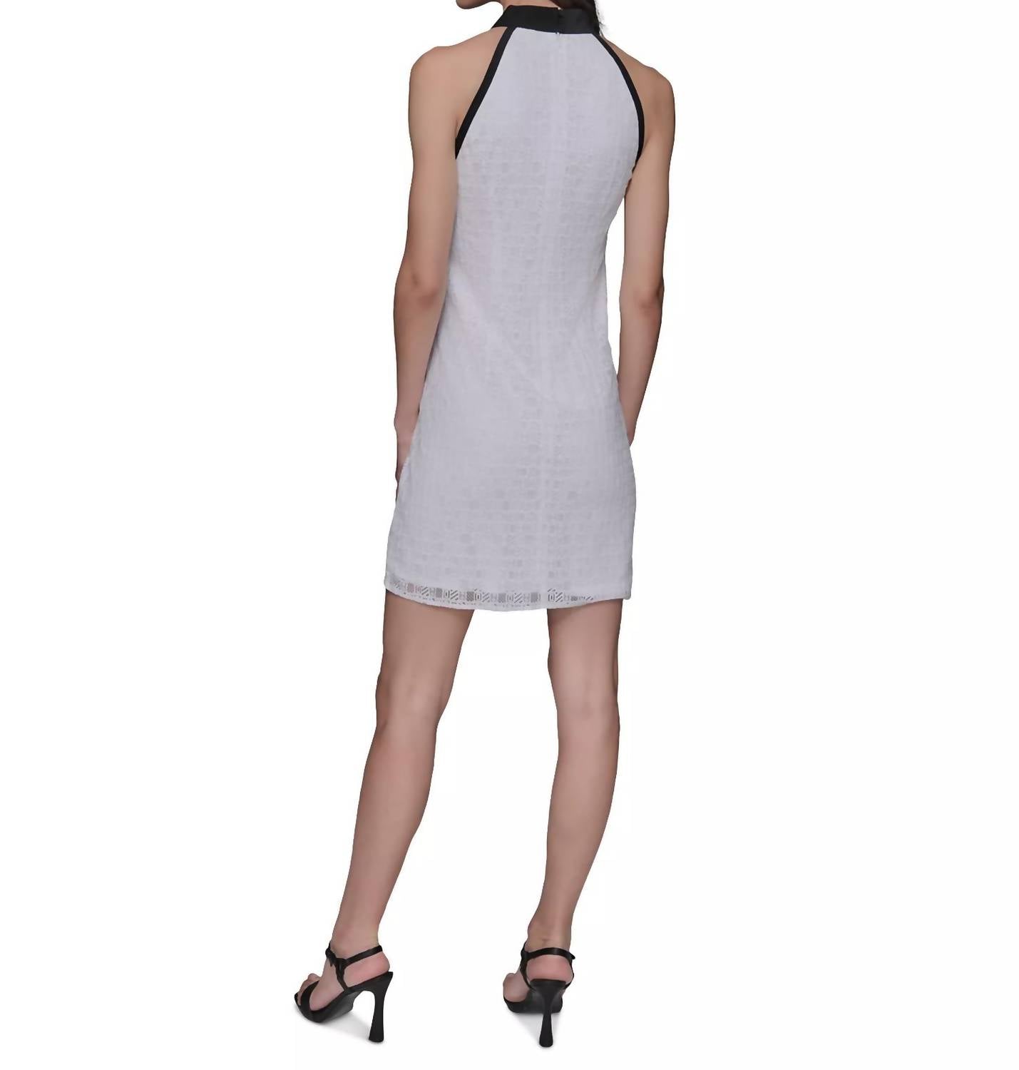 KARL LAGERFELD Geo-lace Tie-neck Shift Dress in soft white - women's dress - alternate view