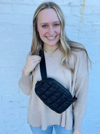 Kaydee Lynn - Women's Quilted Belt Sling Crossbody Bag