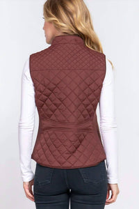 Love Tree - High Neck Quilted Zip Up Puffer Vest Jacket