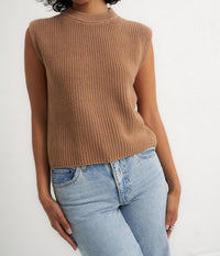 Callahan Shaker Knit Crewneck Muscle Tee in camel - women's shirt