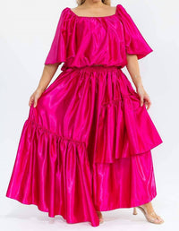 Karen T Design - Off Shoulders Crop Top And Asymmetric Ruffled Skirt Set