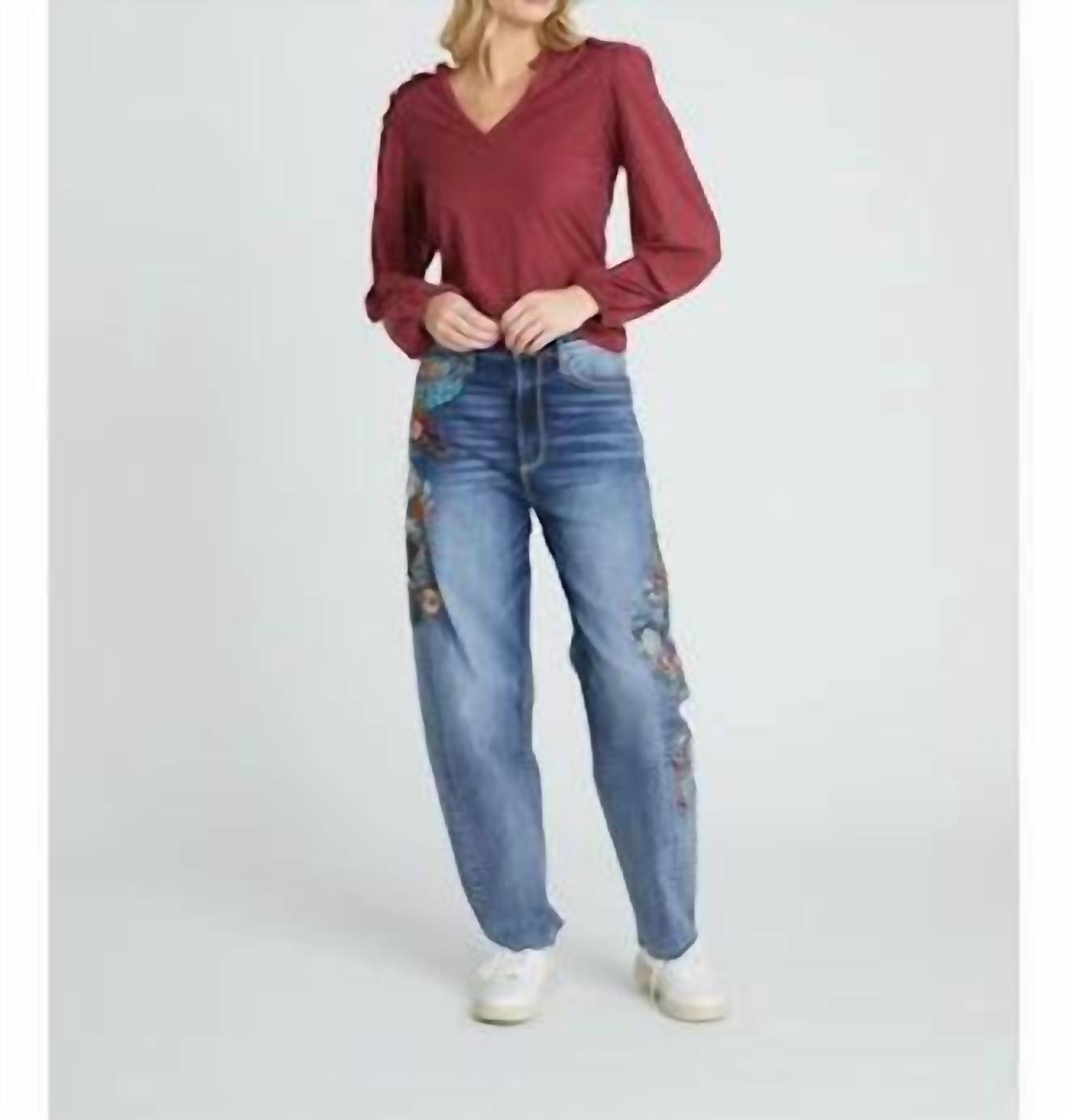 Driftwood - Parker X Varsity Vines Embroidered High-rise Barrel Jeans