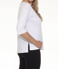 Joseph Ribkoff - Textured Stripe V-neck 3/4 Sleeve Knit Top