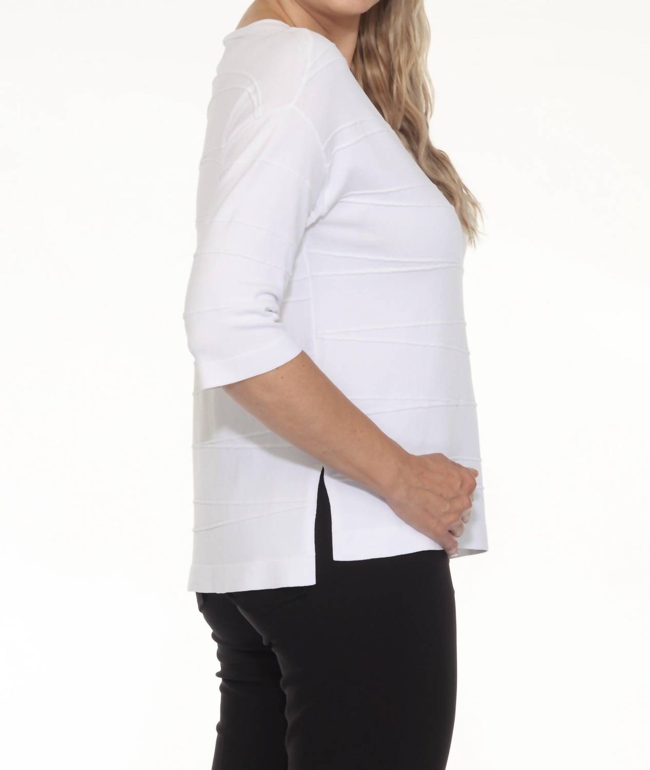 Joseph Ribkoff - Textured Stripe V-neck 3/4 Sleeve Knit Top