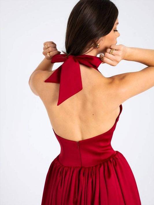 Miss Circle - Women's Cara Plunging Halter Backless Maxi Dress