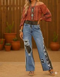 Little Secret Of Mine - Boho Elastic Waist Pockets Wide-leg Pants