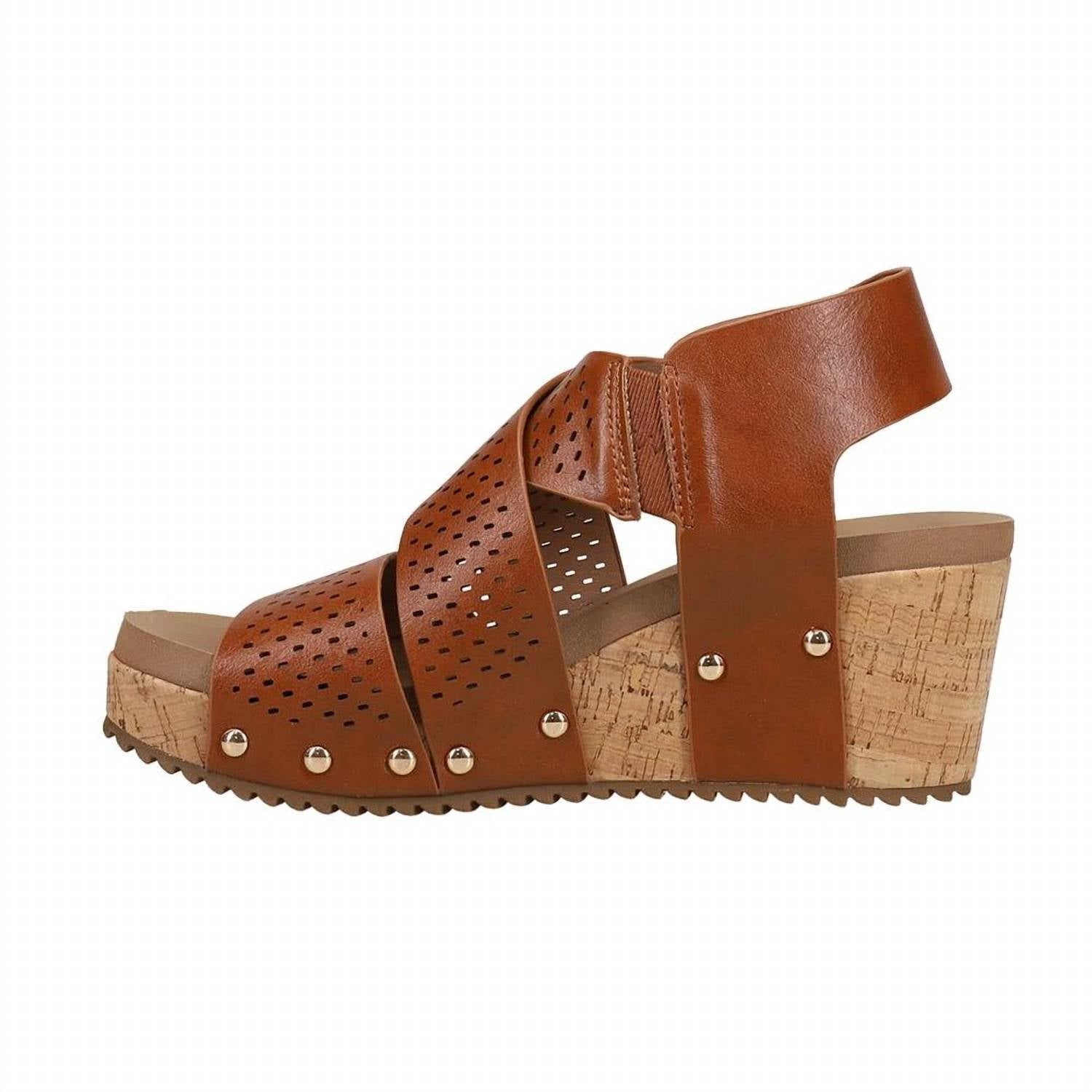 Corkys Footwear Women's Guilty Pleasure Platform Sandals in cognac - women's shoe - detail view