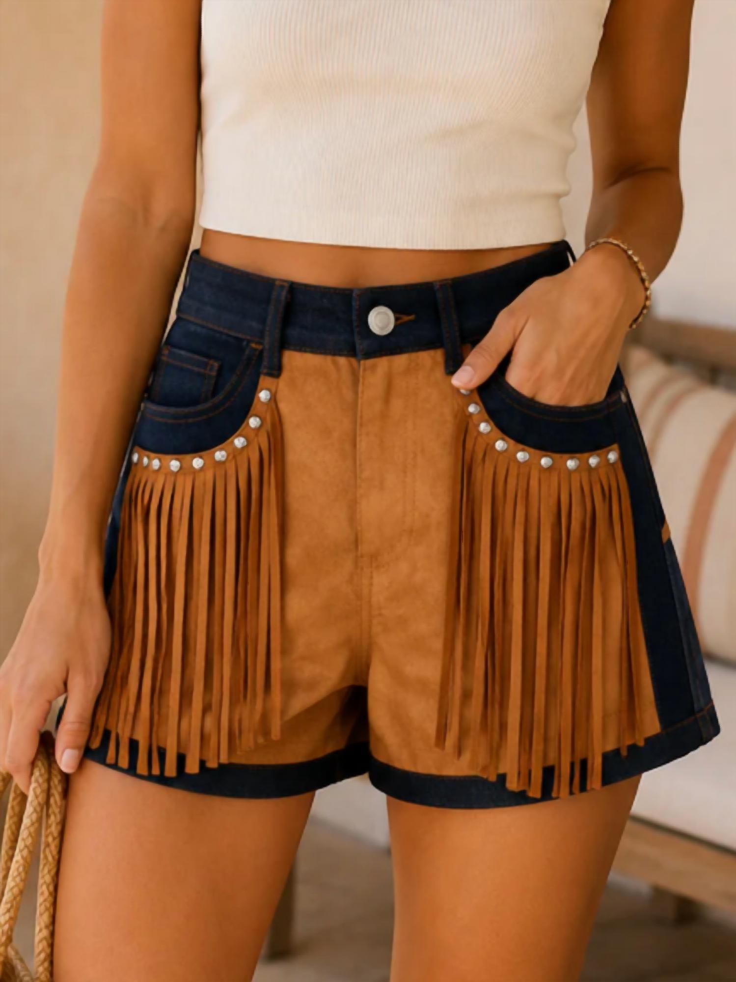 Saints & Hearts - Fringe And Stud Detail Shorts