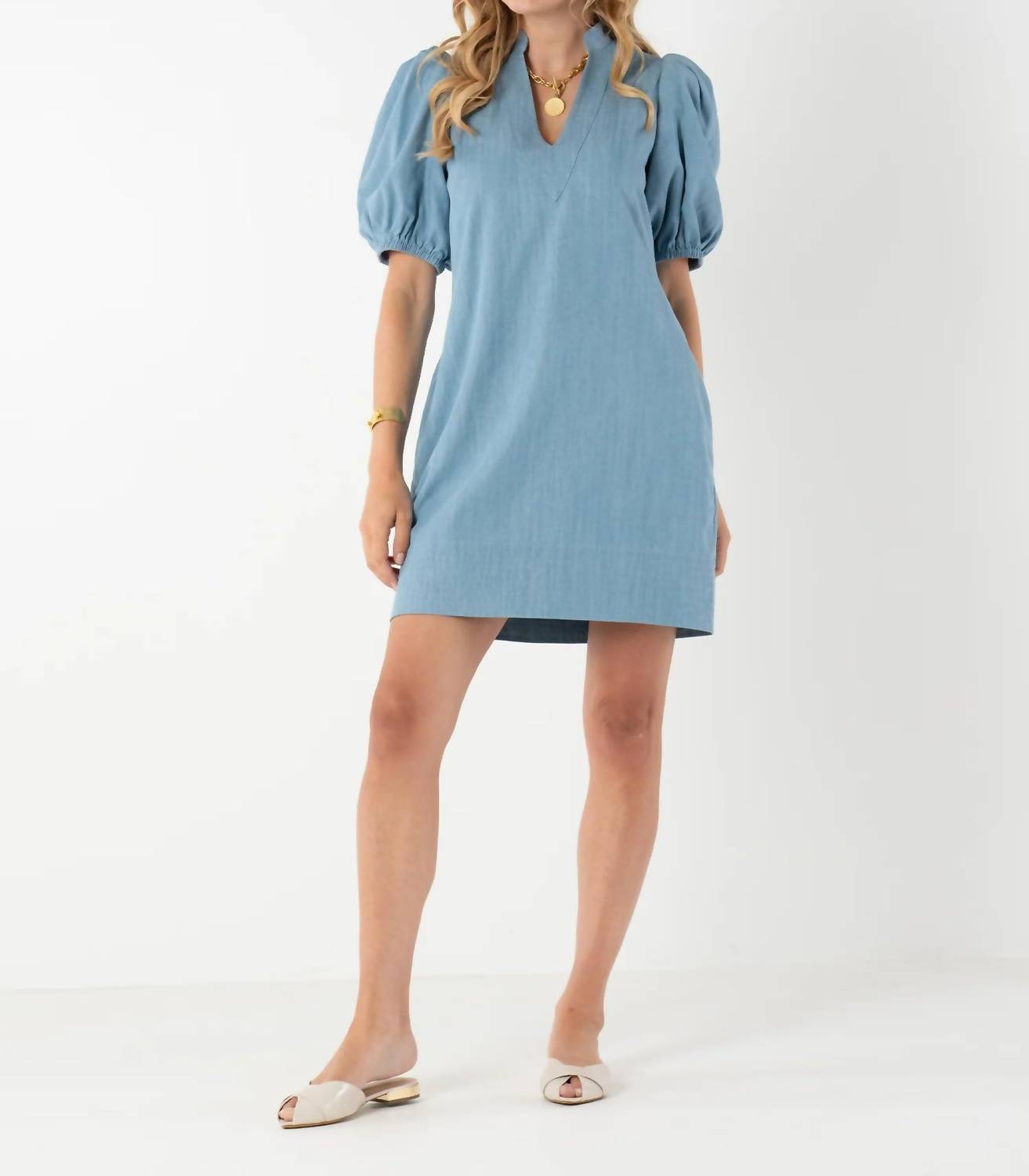 Emily McCarthy Hampton Mini Dress in denim chambray 1 - women's dress