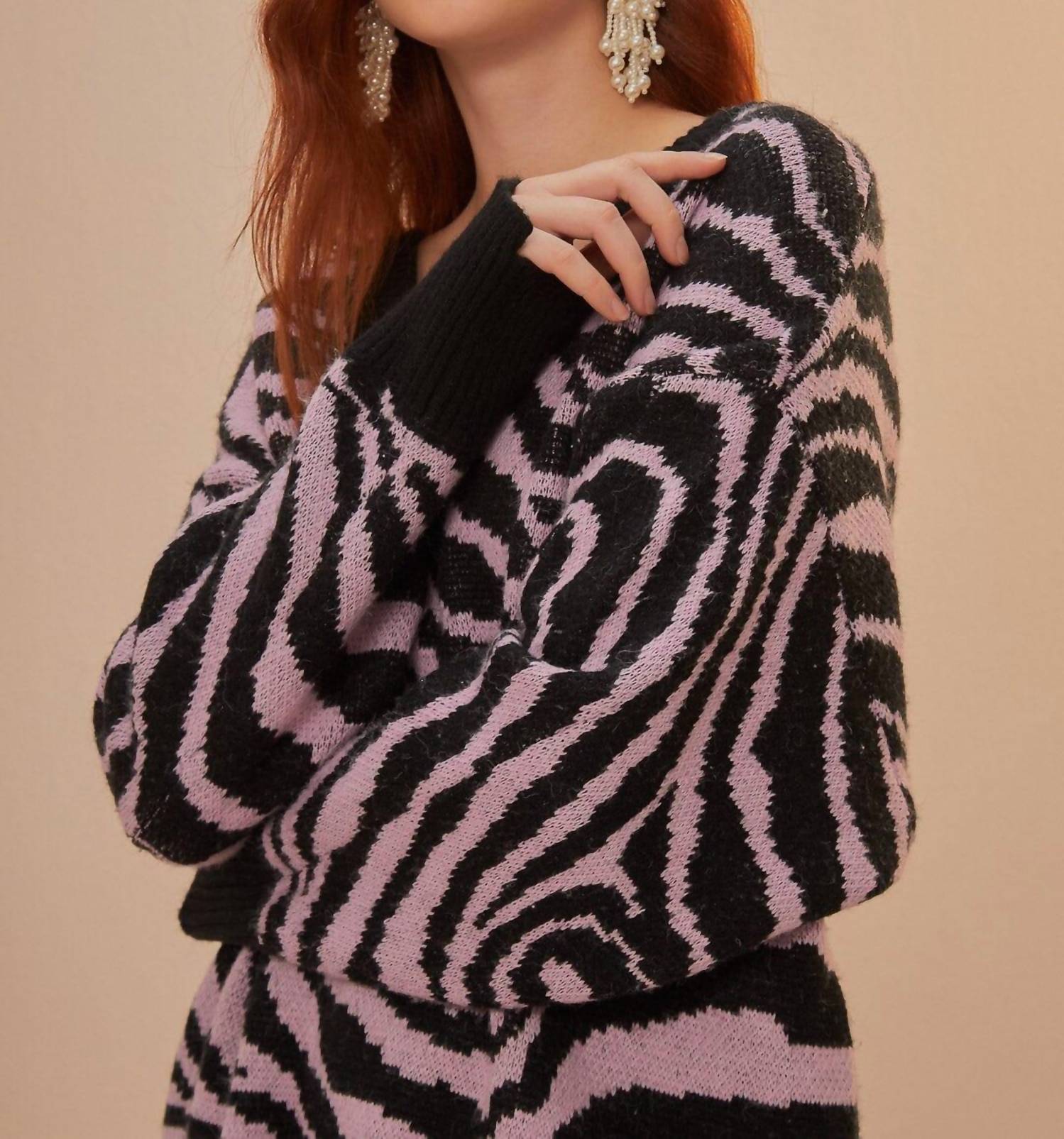 Farm Rio - Zebra Skin Knit V-neck Sweater