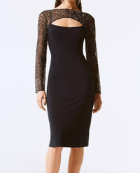 Joseph Ribkoff - Keyhole Beaded Mesh Sheath Dress