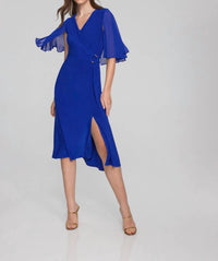 Joseph Ribkoff V Neck Midi Dress in ocean blue - women's dress - alternate view