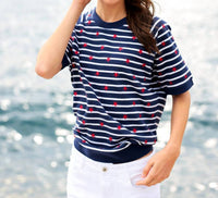 Shiraleah - Stripes Lightweight Short Sleeve Sweatshirt