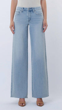 Vervet By Flying Monkey - Mid Rise Clean Cut Raw Hem Wide Leg Jeans