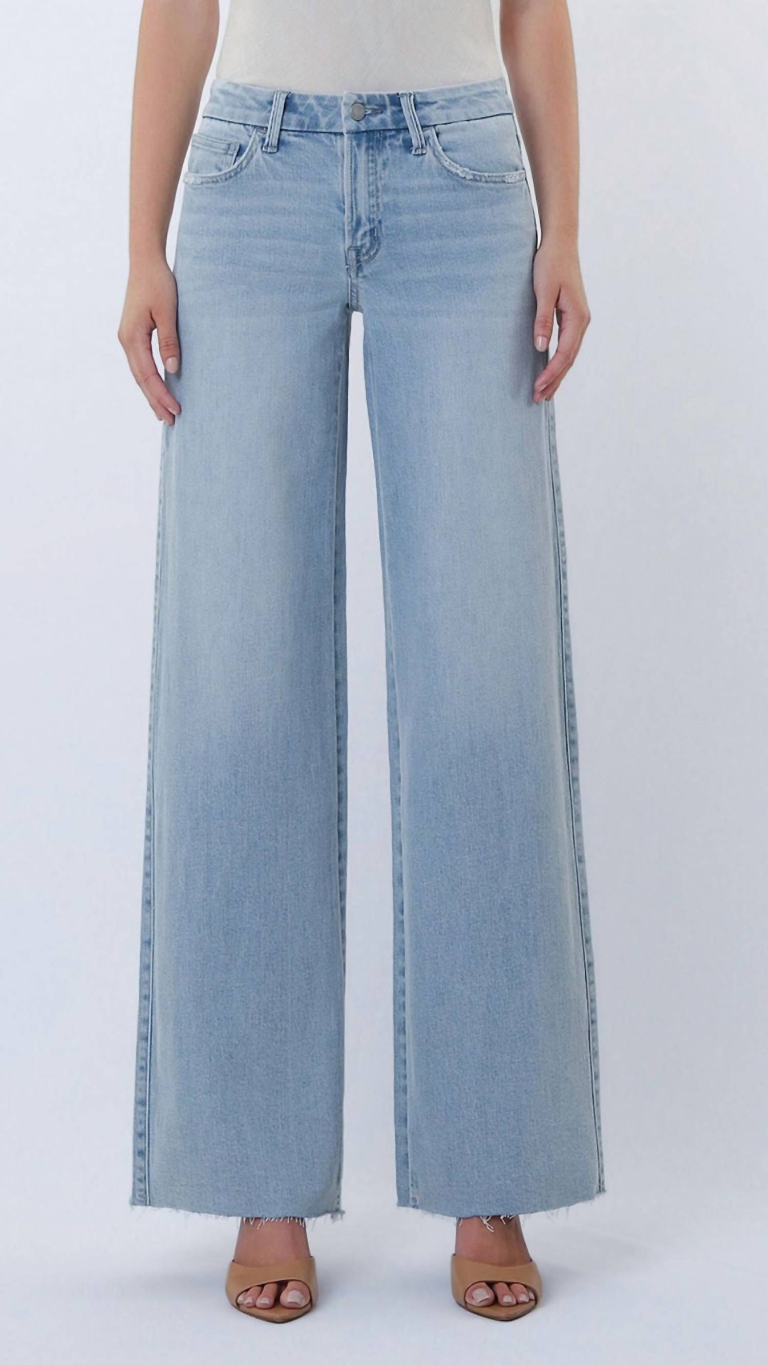 Vervet By Flying Monkey - Mid Rise Clean Cut Raw Hem Wide Leg Jeans