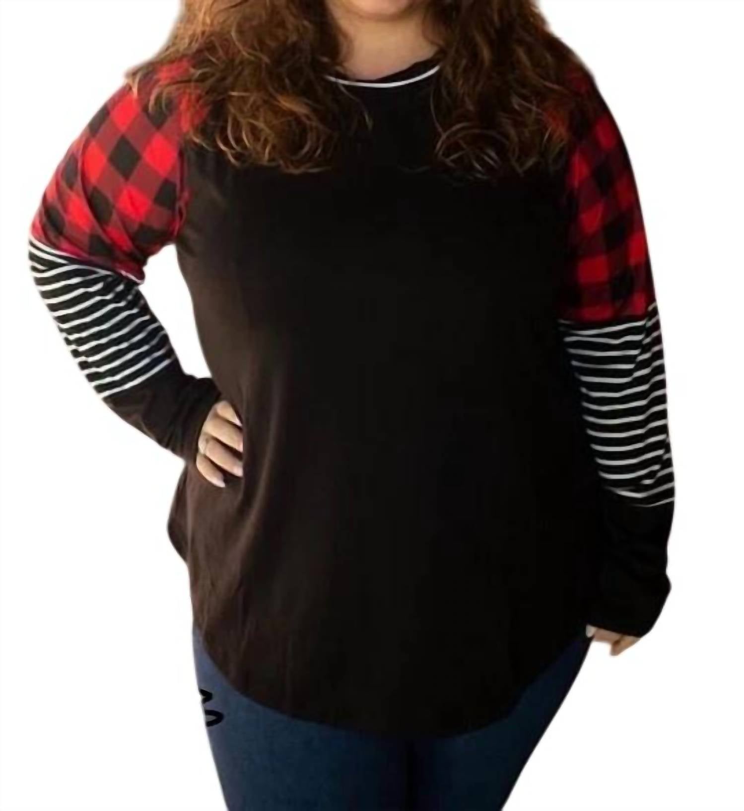 Shirley Stone - Plaid Stripe Raglan Top