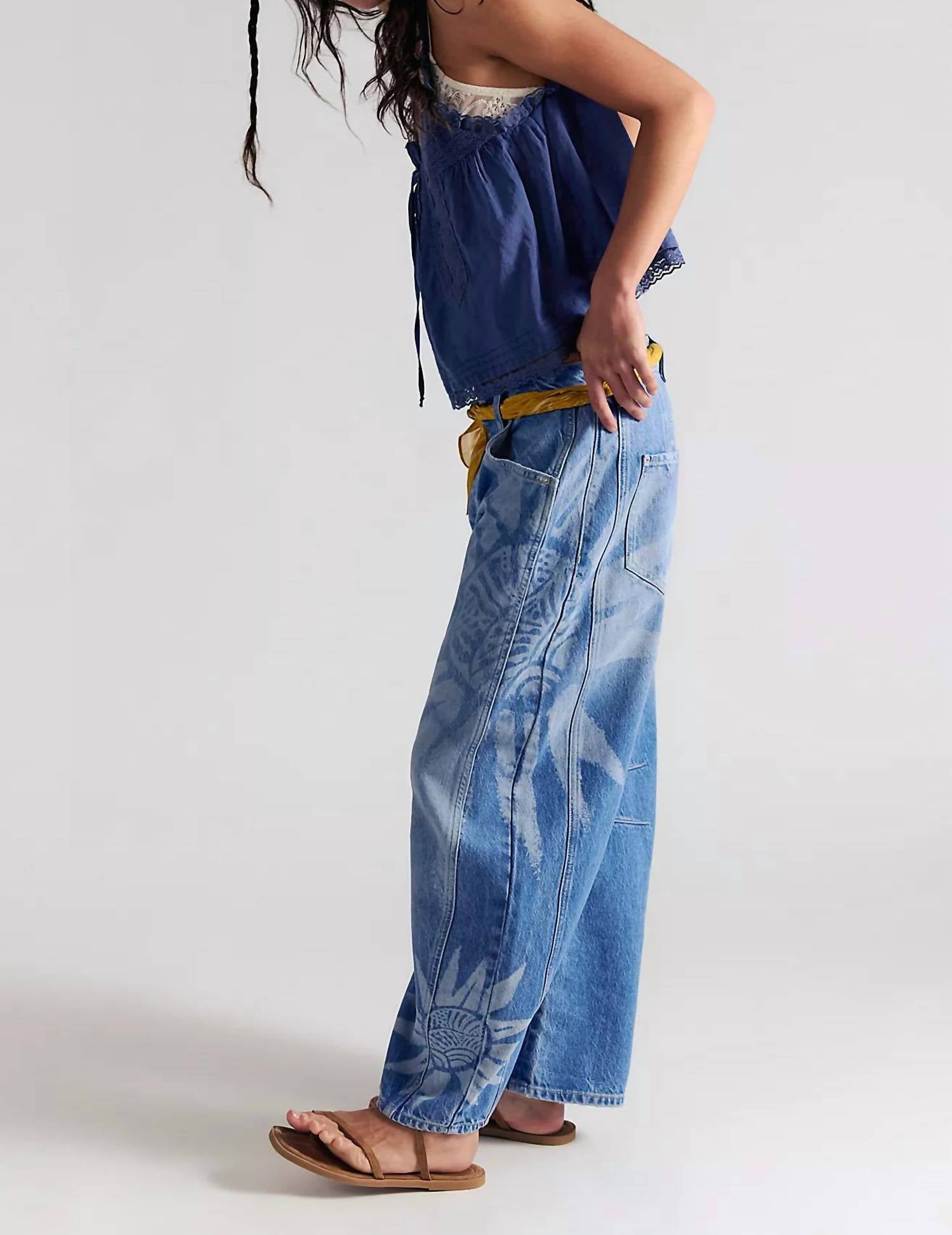 Free People - Good Luck Printed Barrel Jeans