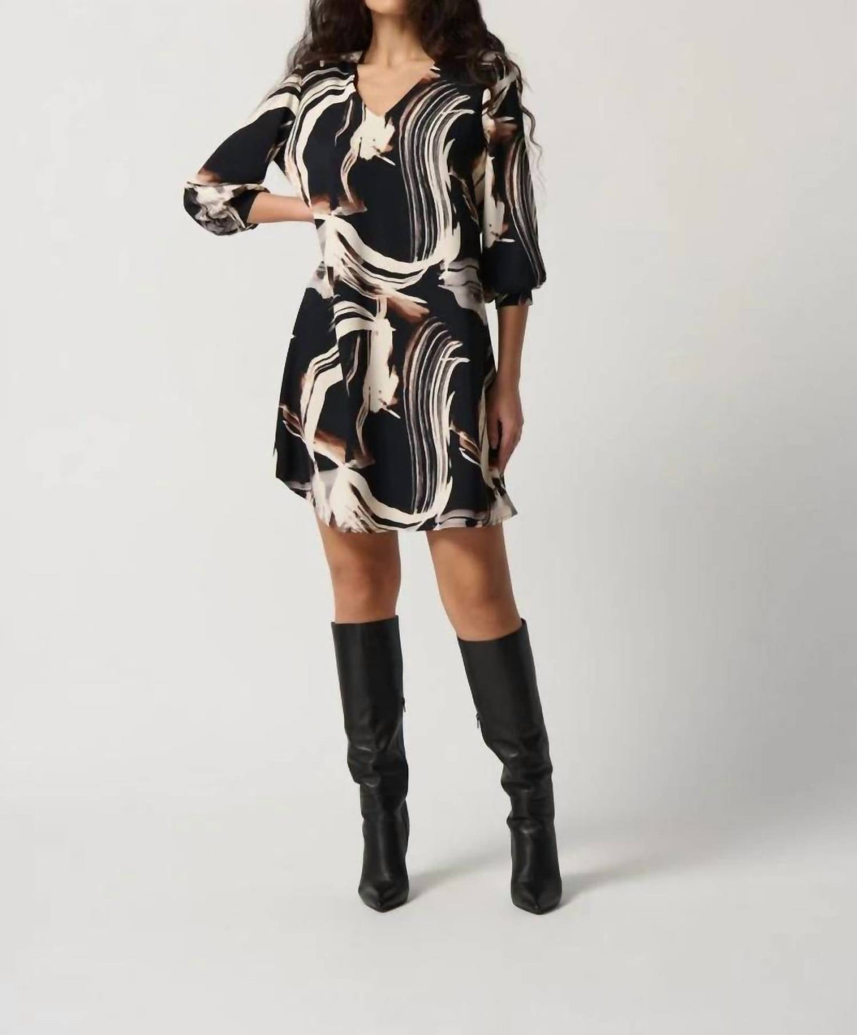 Joseph Ribkoff - Brushstroke Print Three Quarter Sleeve Mini Shift Dress
