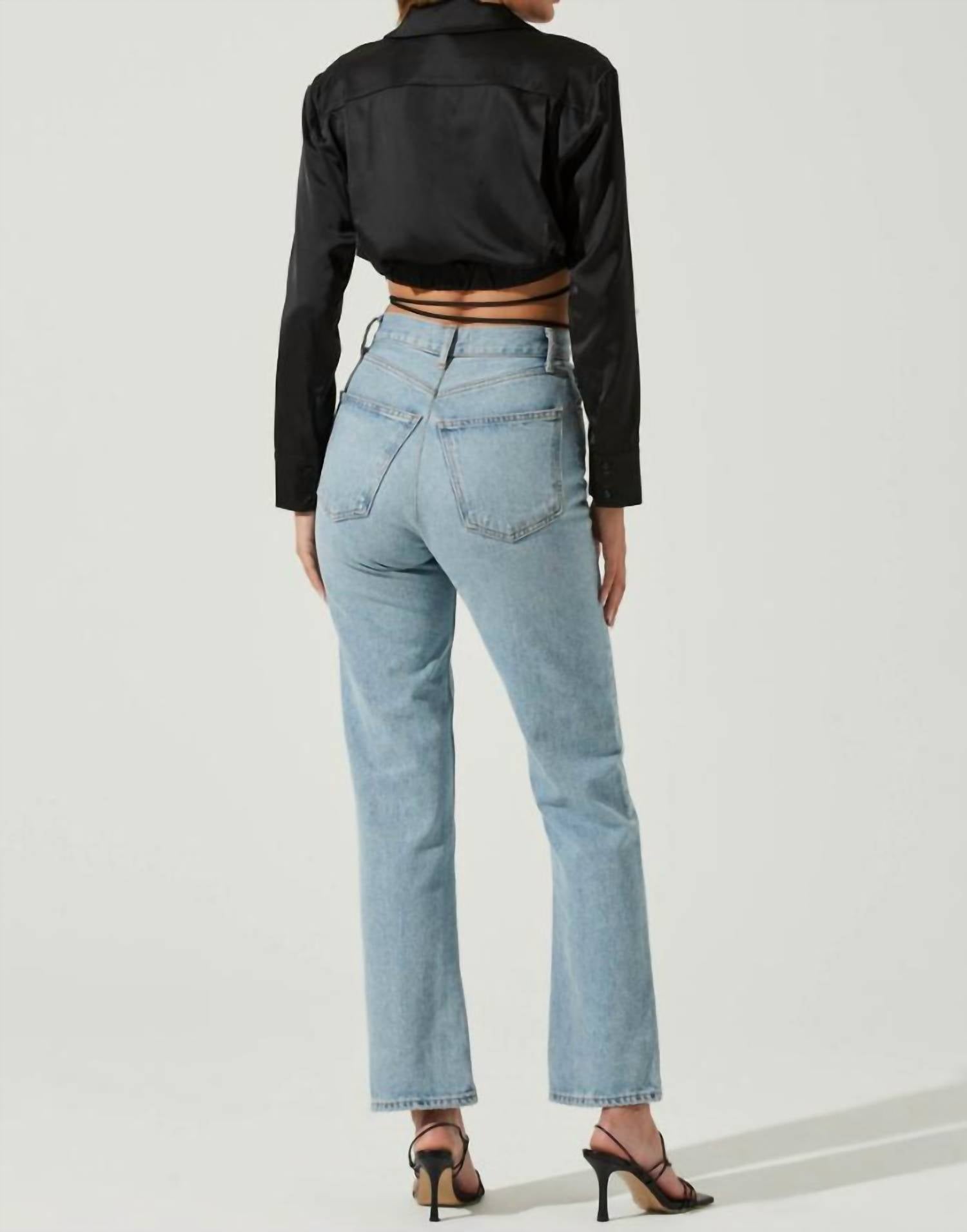 Astr - Perry Satin Wrap Front Tie Waist Top