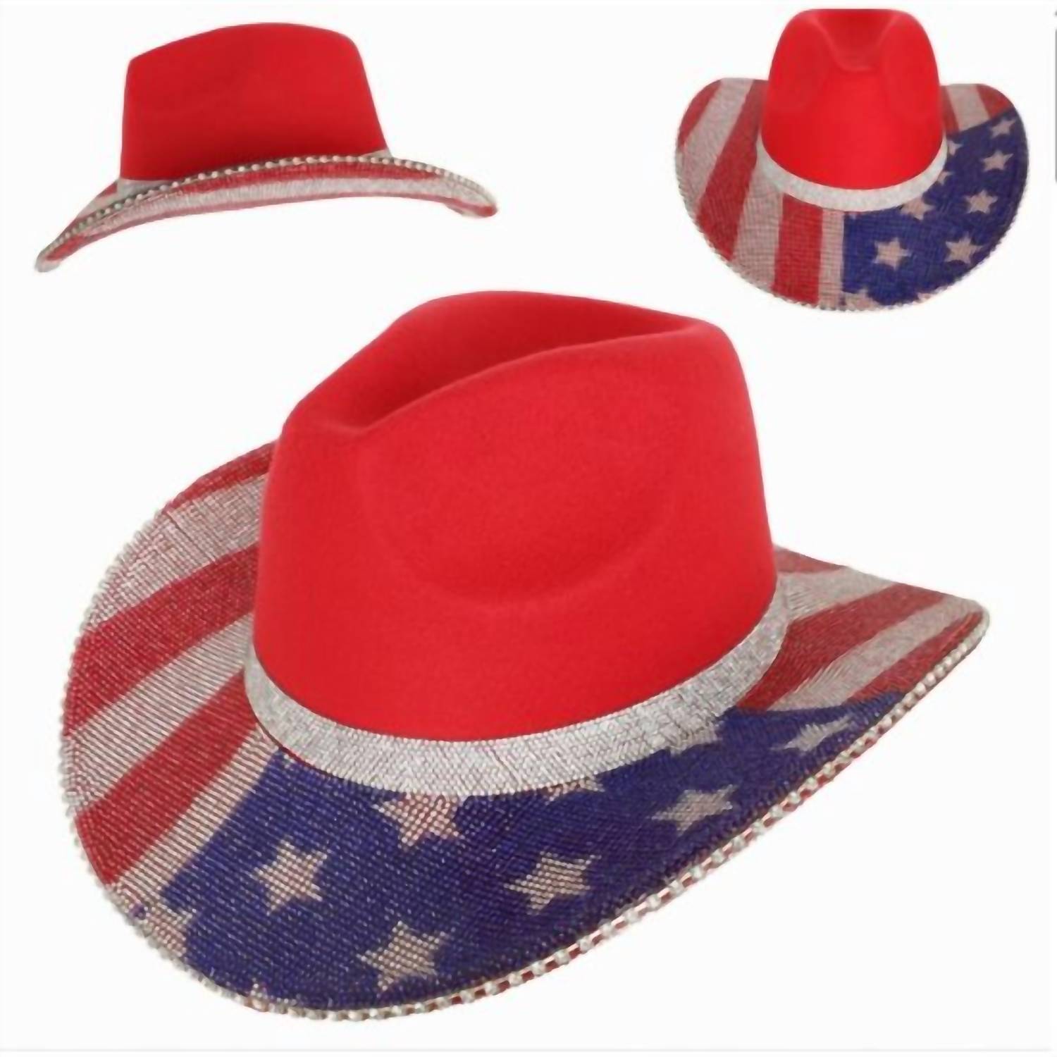 Nati Natash Rhinestone Western Cowboy Hat in american flag - women's hat - detail view