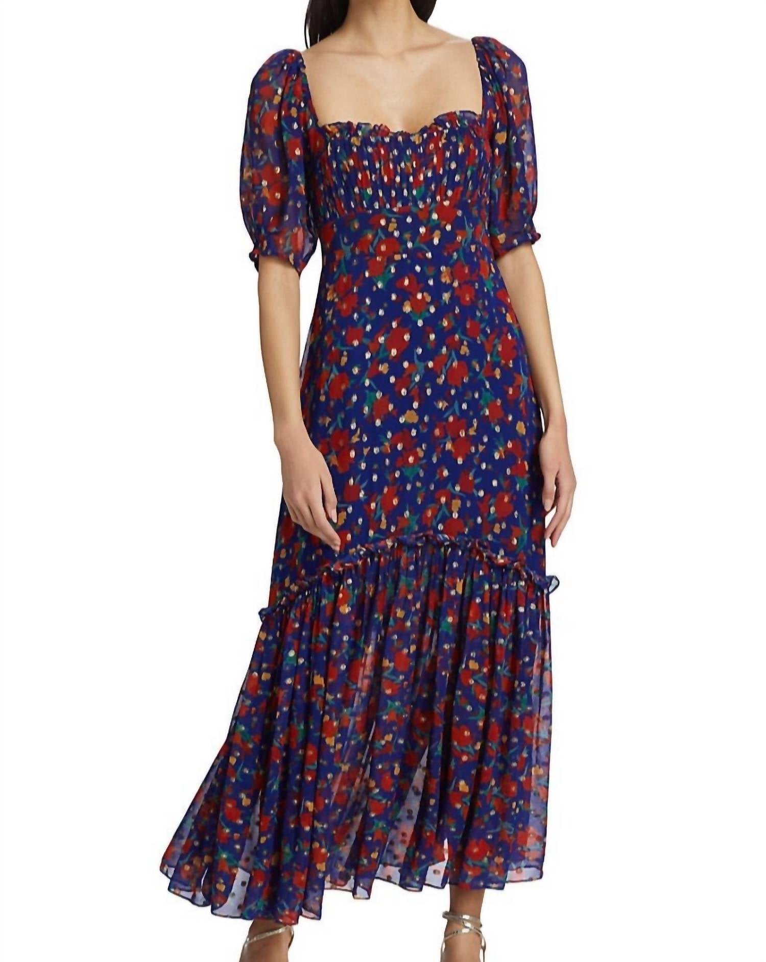 RIXO Women's Shireen Dress in havana floral indigo - women's dress
