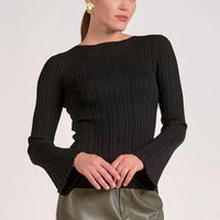 ELAN Ribbed Long Sleeve Top in black - women's long sleeve top