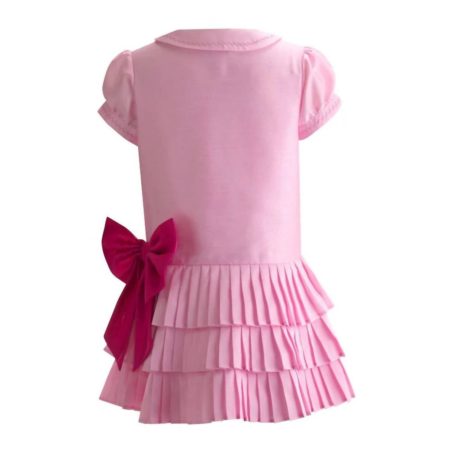 Rachel Riley Girls Eloise Dropped Waist Couture Dress in pink - kids' dress - detail view