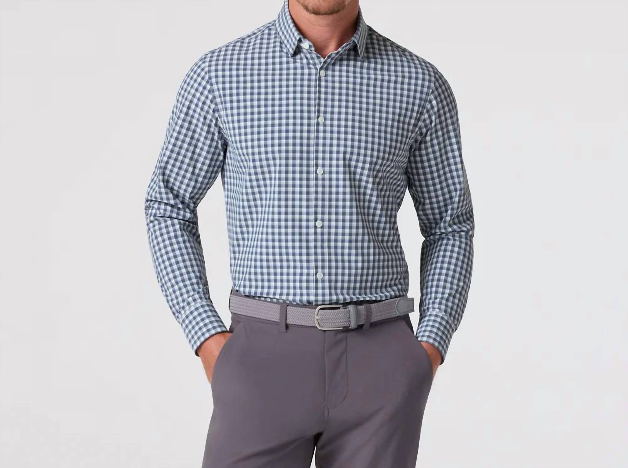 Mizzen + Main Leeward Trim Fit Long Sleeve Dress Shirt in dark slate todos plaid - men's shirt