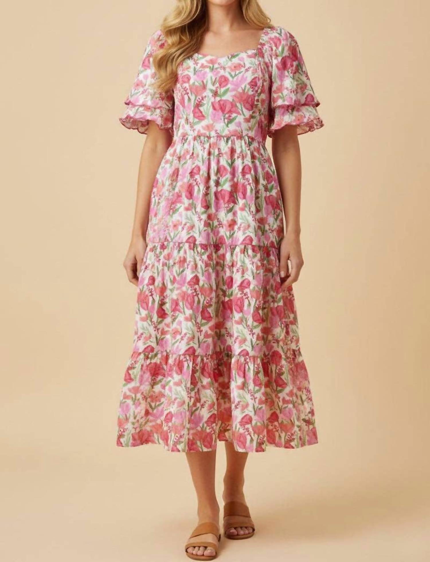 Hayden La - Women's Floral Contrast Piped Tulip Sleeve Dress