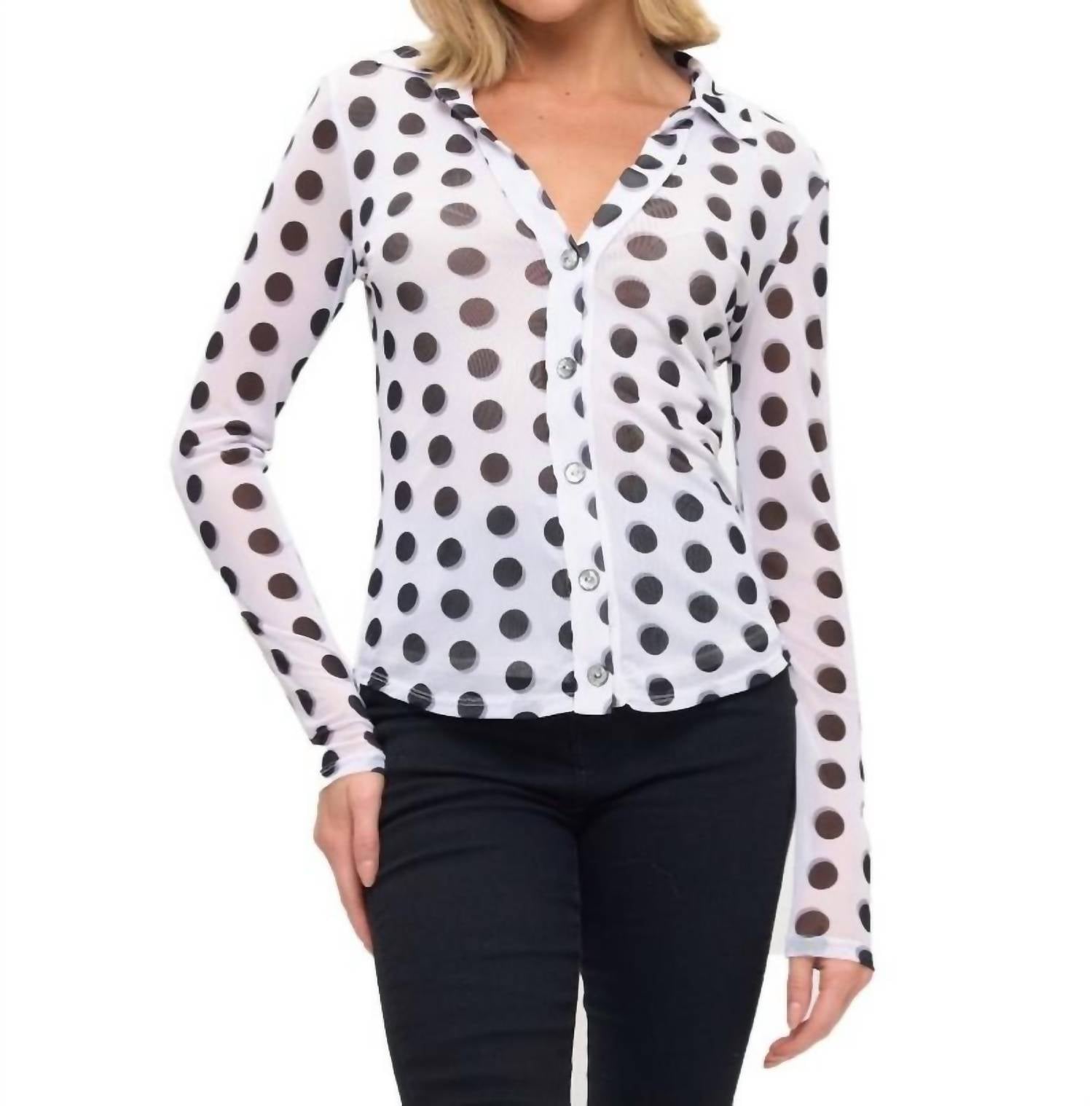 Ariella - Mesh Polka Dot Long Sleeve Top