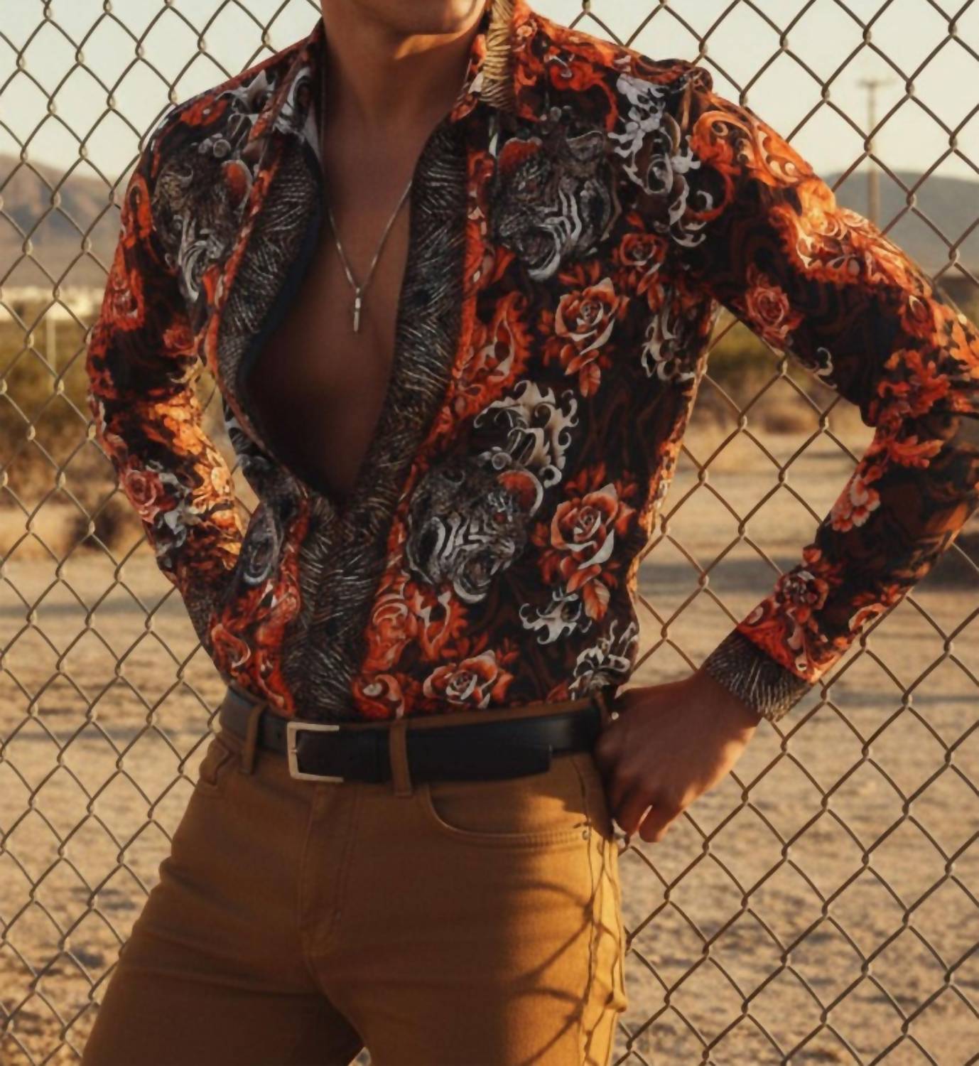 Barabas - Westerly Tiger Rhinestone Long Sleeve Shirt