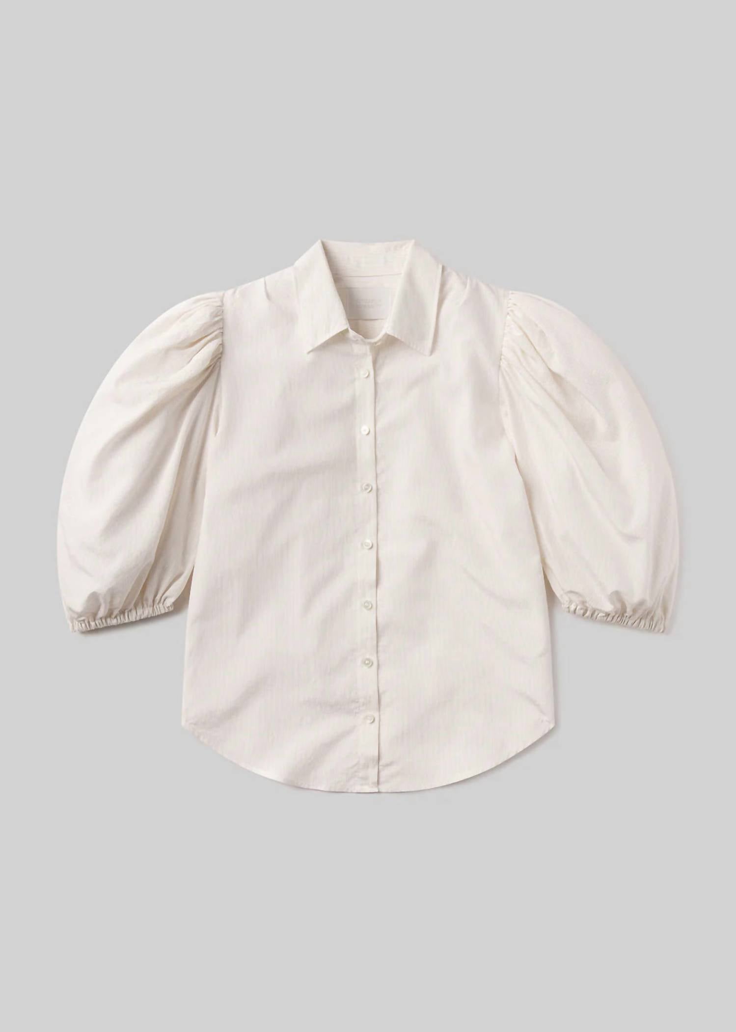 Citizens of Humanity Anya Puff Sleeve Shirt in sand microstripe - women's blouse - detail view